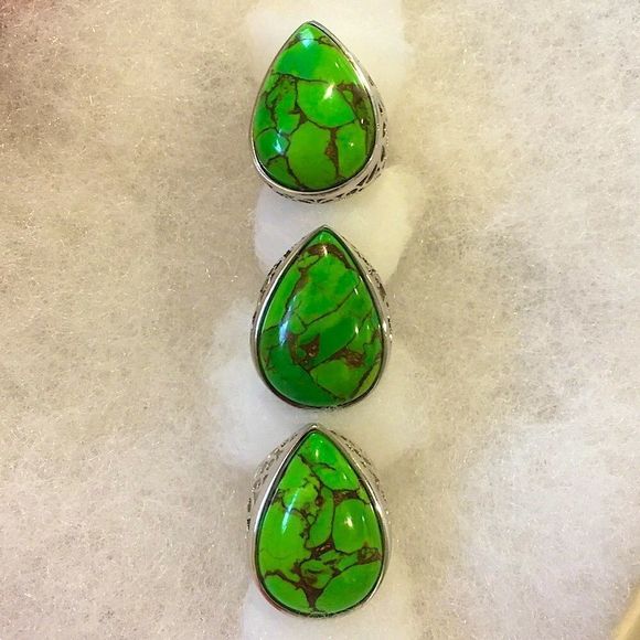 Green Turquoise Copper Infused Sterling Silver Open Work Ring Multiple Sizes - Picture 4 of 16